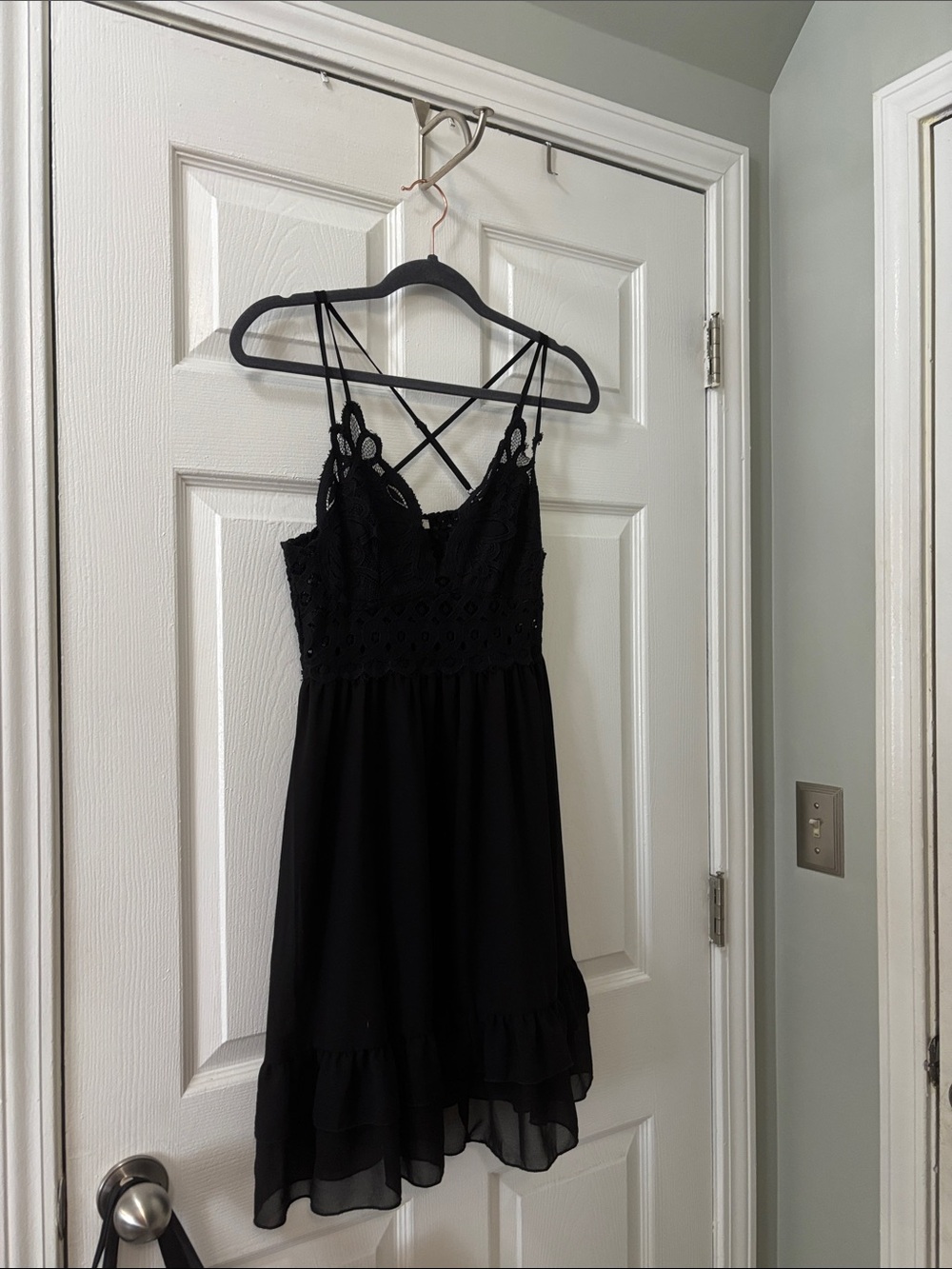 Love Tree Black Lace Bodice Mini Dress with Crisscross Straps